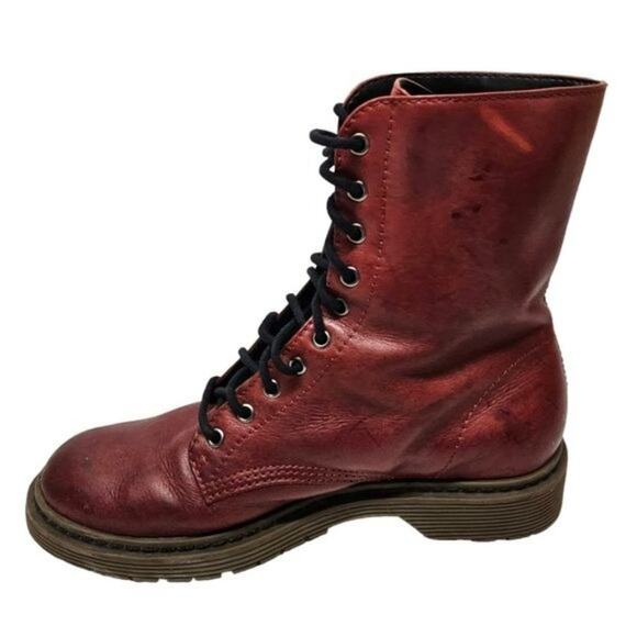 Schutz Boots Womens Size 5 Burgundy Leather Combat Moto Style Lace Up Grunge - Picture 6 of 14